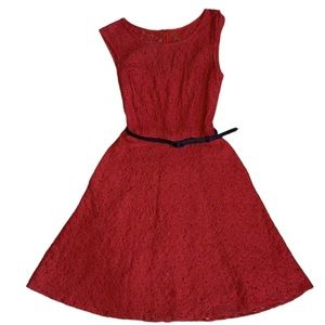 🍷WHITE HOUSE BLACK MARKET ORANGE RED RUST LACE MIDI DRESS w BELT